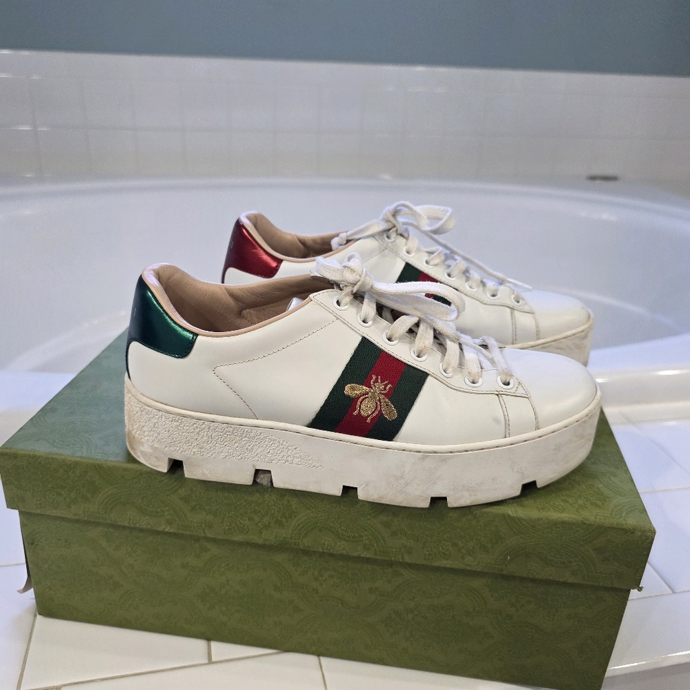 Women's White Sneakers with Red and Green Accents